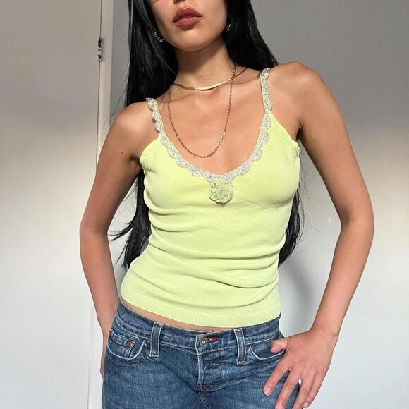 Rare Y2K Fairy Tank Top with Lace Trim and Gemstone Detail vintage camisole - Picture 2 of 6